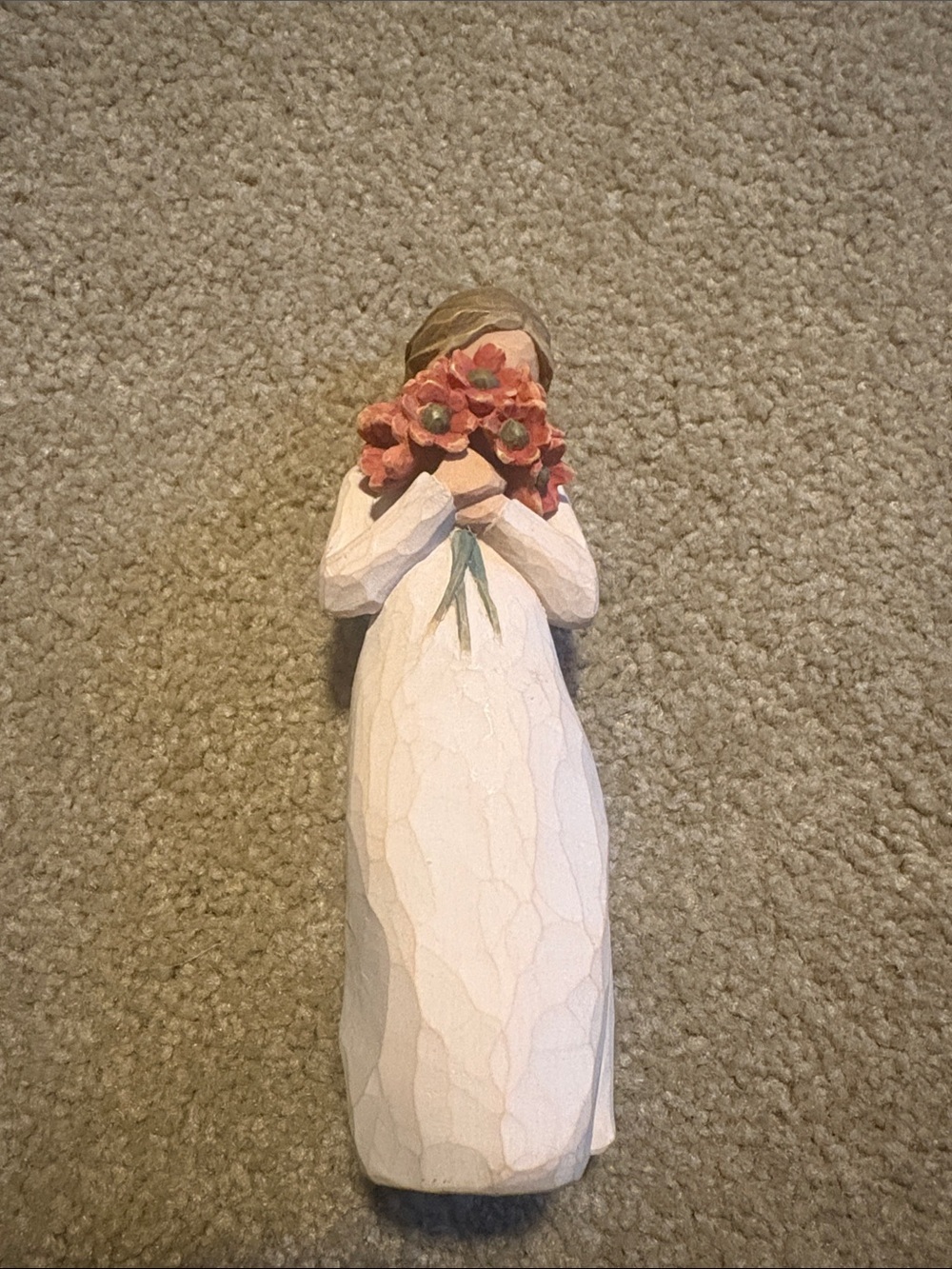 Willow Tree Figurine Holding Coral-Pink Bouquet